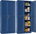 71" Tall Metal Storage Cabinet, Kitchen Pantry Storage Cabinets with Doors and 4 Adjustable Shelves, Food Pantry Cabinet, Large Cupboard, Utility Steel Cabinets for Dining, Living Room, Blue