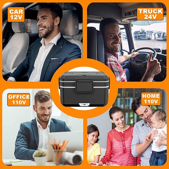 Nifogo Electric Lunch Box for Adults 3,5L 100W Portable Heated Lunch Box for Men 3 in 1 Portable Food Warmer 110V/12V/24V with Removable Stainless Steel Container & Bag