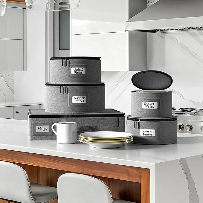 Sorbus China Storage Containers - Hard Shell Dish Storage Containers for Organizing, Moving Supplies, Party - 4 Stackable Plate Carrier Set for Dinnerware, Plate Organizer with Felt Plate Protector