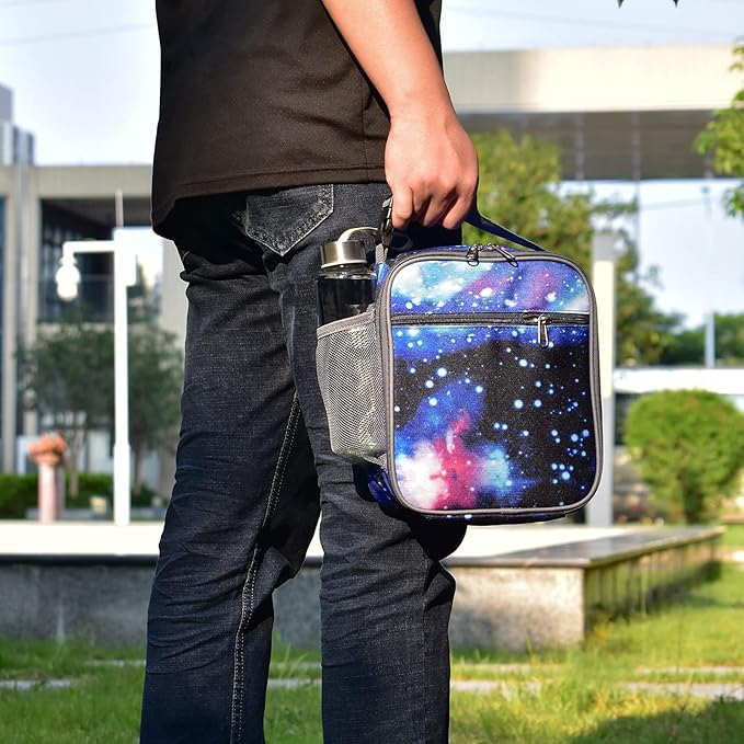 Insulated Lunch Bag, Leakproof Portable Lunch Box for Women Men Boys Girls, Large Capacity Cooler Bag with Handle and Bottle Pocket for Office School Camping Hiking Outdoor Beach Picnic (Stars)