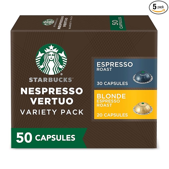 Starbucks by Nespresso Vertuo, Blonde & Dark Roast Variety Pack Coffee & Espresso, 50-count Coffee and Espresso Pods, Brews 7.8 oz and 1.35 oz.