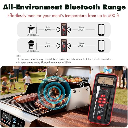 AI Meat Thermometer Wireless, 500ft Long Range Smart Digital Bluetooth BBQ Thermometer for Grilling, Smoker, Oven, Kitchen Cooking (Dual Probe)