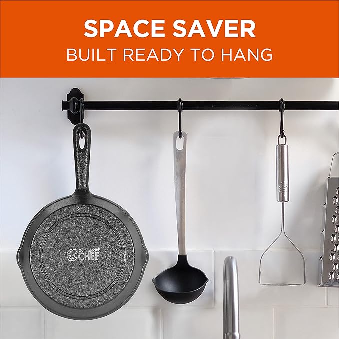Commercial CHEF 3-Piece Cast Iron Skillet Set – 8 inch, 10 inch, and 12 inch - Pre-seasoned Cast Iron Cookware