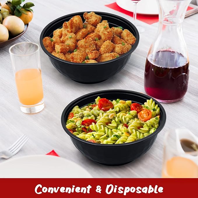 POPMISOLER 150 Pcs Stackable Meal Prep Bowl Containers,42 OZ Food Takeout Bowls Reusable,Black Disposable With Lids,Microwavable Dishwasher Safe Leak Resistant for Noodle Soup,Salads& Ramen (42oz)