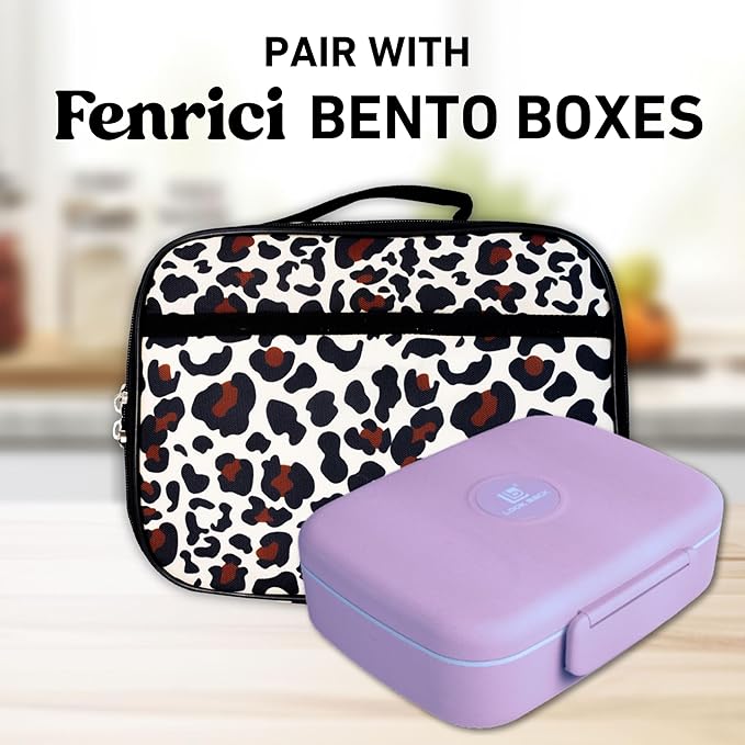 Fenrici Cheetah Kids Lunch Box for Girls, Teens Insulated Lunch Bag, Soft Sided Compartments, Spacious, BPA Free, Food Safe, 10.8in x 8.5in x 2.8in (Cheetah Print)