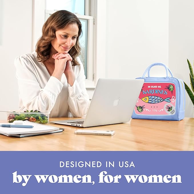 Fit & Fresh Bloomington Lunch Bag for Women - Insulated Large Lunch Box for Work with Containers, Leak-Resistant, Stain-Resistant, Zipper Closure, Rose Sardines