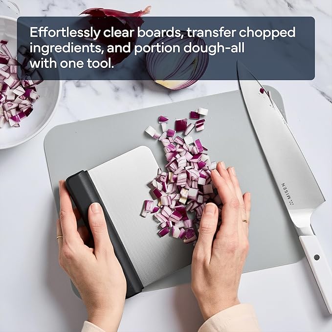 Misen Stainless Steel Bench Scraper - Versatile Food Scraper with Walnut Handle - Ideal for Kitchen, Pastry & Dough - Durable Cutting Board Scraper Tool - Effortless Transfer into Pots & Pans - Black