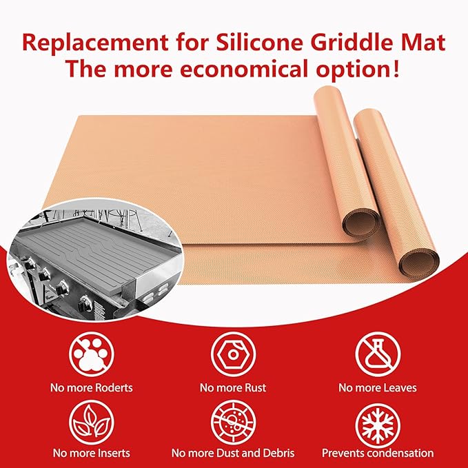 UBeesize 2 Pack Nonstick Copper Grilling Mats for 22 Inch Blackstone Griddle, Resuable Cooking Mats for Grilling, BPA and PFOA Free Heavy Duty BBQ Grill Mats, Griddle Accessories Kit -22 x 16 Inch
