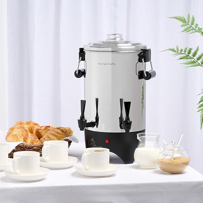 HomeCraft 45-Cup Coffee Urn and Hot Beverage Dispenser with Double Dripless Faucet, Quick-Brewing, Stainless Steel