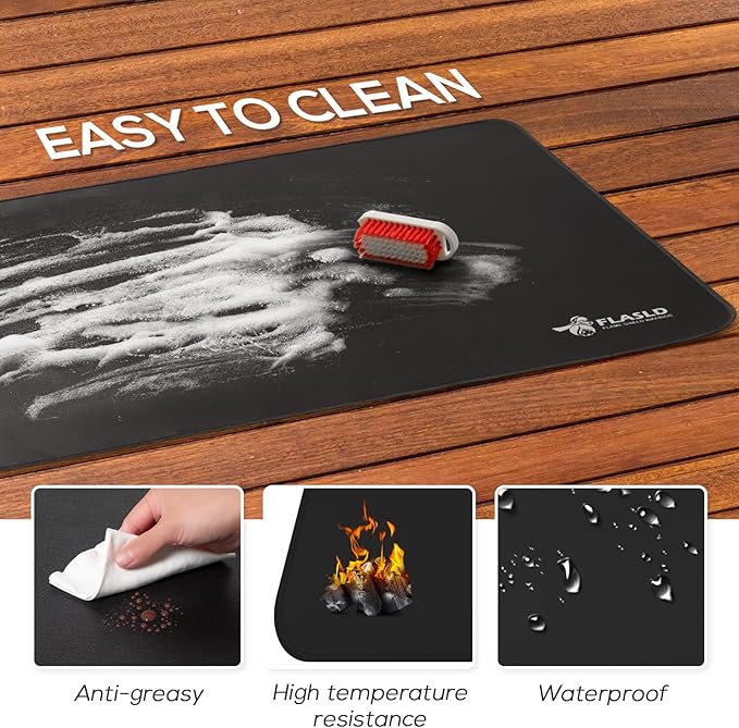 FLASLD Hearth Rugs for Fireplaces Fire Resistant, 24 X 42 inches Gas Grill Splatter Mat, Fireproof Heat Resistant Non Stick BBQ Patio Protector, Under Grill Mat for Outdoor Grill