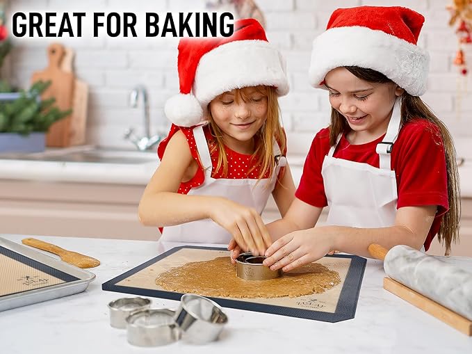 Zulay Kitchen Silicone Baking Mat Set – 2-Pack 16.5″ × 11.6″ Reusable Non-Stick Silicone Baking Sheets, Food-Safe, Heat-Resistant up to 250°F – Perfect for Cookies, Pastries & Oven Use (Dark Gray)