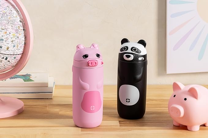 Ello Ellies 12oz Vacuum Insulated Stainless Steel Kids Water Bottle with Straw and Built-in Carrying Handle and Leak-Proof Locking Lid for School Backpack, Lunchbox and Outdoor Sports, Panda