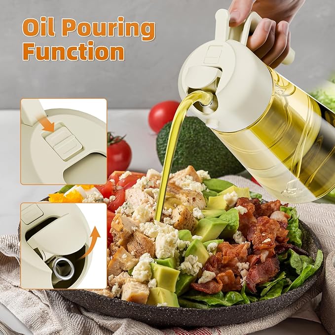 Marbrasse Oil Dispenser for Kitchen,20 OZ /600ml Leakproof Glass Oil Bottle with Auto Flip Cap,Olive Oil Dispenser for Kitchen Cooking（Beige）