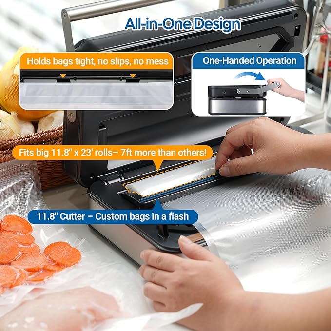 INKBIRD Vacuum Sealer Machine with 160W Double Pump, Full Automoatic Pro Vacuum Sealer for Food Preservation with Liquid/Moist/Dry Food, Food Sealer with Removable Drip Tray, Roll Storage and Cutter