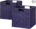 Vagusicc Wicker Storage Basket, Set of 2 Hand-Woven Paper Rope Wicker Basket, Foldable Cube Storage Bins, 9 inch Square Storage Baskets for Organizing Shelves & Decor, Purple (9″×9″×9″)
