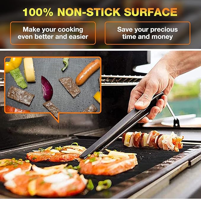 Grill Mats for Outdoor BBQ - Set of 3 Heavy Duty Non-Stick Mats, Easy to Clean, Charcoal, Gas, Electric, RV, Camping