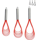 Flat Whisk Set,Stainless Steel 3 Pack 10''+11''+12'' Premium Sturdy-6 Silicone Heads Non Stick Wires Whisk for Blending Beating Stirring Kitchen Cooking Color Red by Jell-Cell