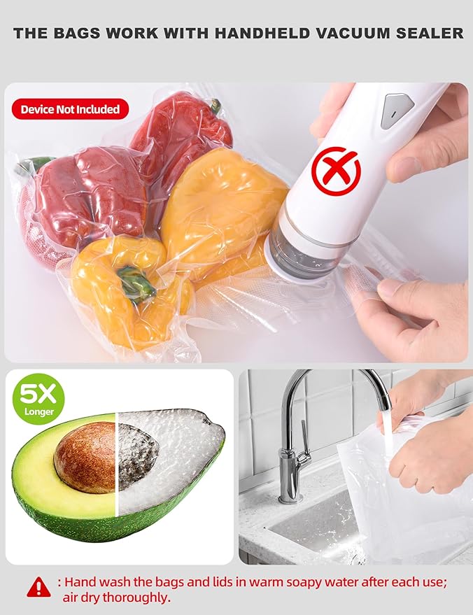 Vacuum Sealer Bags, Reusable Vacuum Zipper Bag, BPA Free Heavy Duty Vacuum Storage Bag for Food 15 Bags (15 Large Bags (10.24x13.39 in))