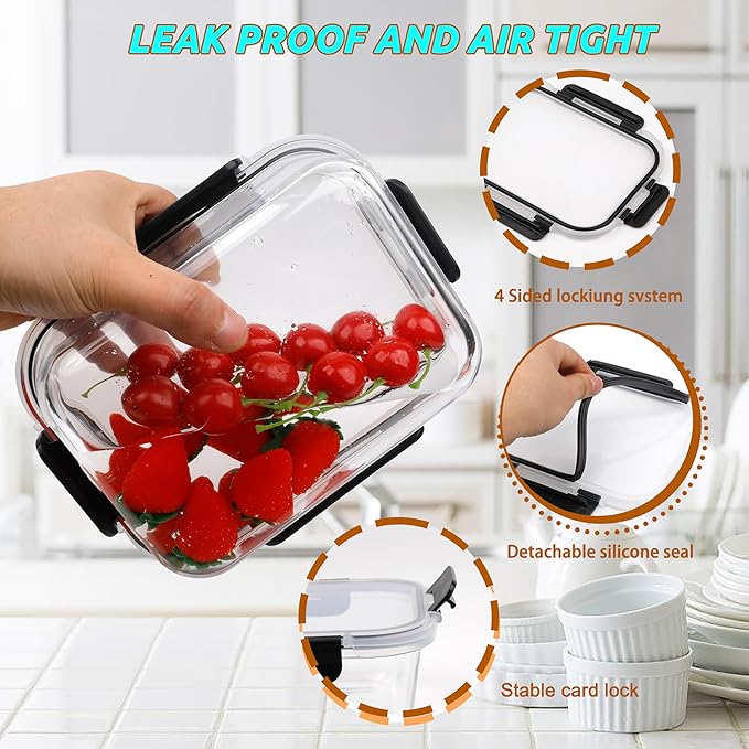 kakw10 Packs Glass Food Storage Containers,Glass Meal Prep Container for Lunch,can be used in the Microwave, Oven, Freezer and Dishwasher,with Upgraded Snap Locking Lids. (10 Packs)