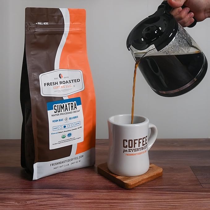 Fresh Roasted Coffee, Organic Sumatra Water-Processed Decaf | 100% Single Origin, USDA Organic, Kosher | Medium Roast 2 lb (32 oz) Whole Bean