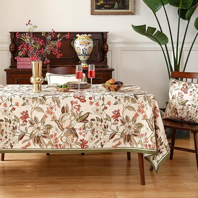 ISAENNE Designer Bohemian Linen Table Cloth for Rectangle Table,Colorful Floral Pattern Tablecloth,Wrinkle Resistant Decorative Tablecloths for Dining Thanksgiving Kitchen Party,55"*79"-Grace A