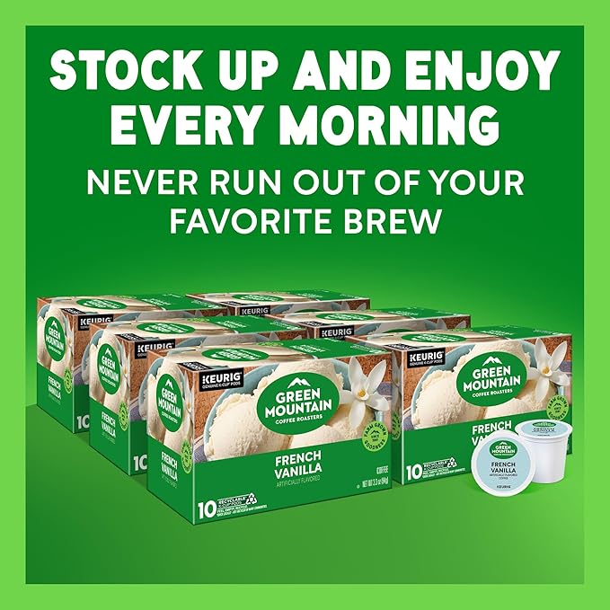 Green Mountain Coffee Roasters French Vanilla Keurig Single-Serve K-Cup pods, Light Roast Coffee, 60 Count (6 Packs of 10)