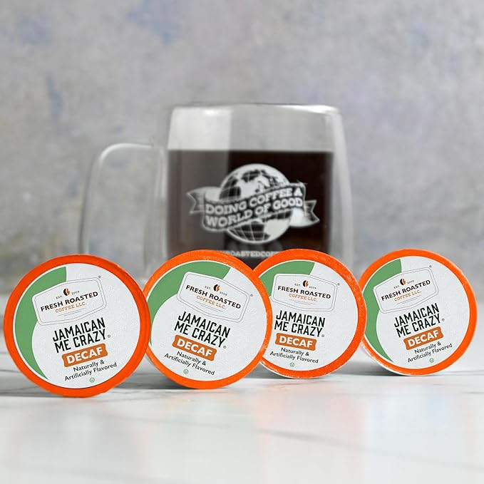 Fresh Roasted Coffee, Decaf Jamaican Me Crazy, Flavored Coffee Pods, 24 Count