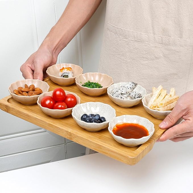Dipping Bowls Set of 8, Ceramic Soy Sauce Dishes, 3 oz Dipping Sauce Cups, chrysanthemum Round Small Side Dish Dishes for Dipping Sushi Tomato Soy Sauce Dish Condiment Finger Bowls