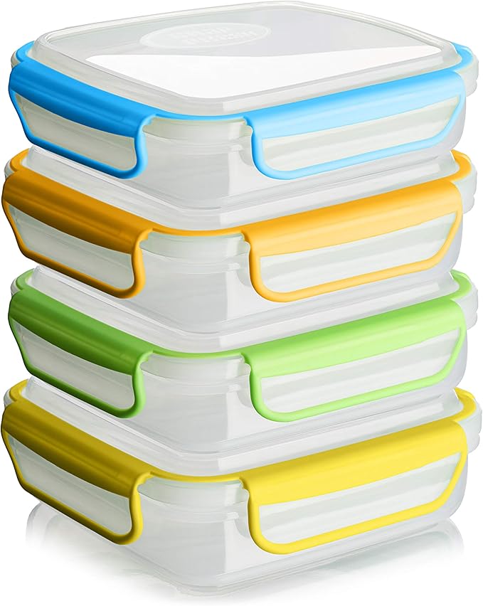 Snap Fresh - 4 Pack of Fun Size Sandwich Containers (450 ml) - Reusable, BPA Free Plastic, Snap & Lock Shut Lids and Silicone Seal. Great for Fruit, Salad, Lunch Box Snacks and Food Storage.