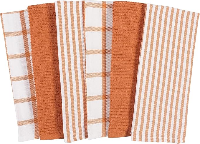KAF Home Premium Kitchen Towels (18" x 28"), Large 100% Cotton, Flat & Terry Absorbent Dish Towel Set (Ginger, 18 x 28-6 Pack)