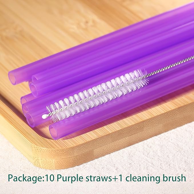 Dakoufish Replacement Straw for Stanley|Owala|Simple Modern 40oz 30oz Tumbler,10 Pack 12 Inch Purple Reusable Straws With Cleaning Brush for Stanley Cup Accessorie,BPA Free,Dishwasher Safe