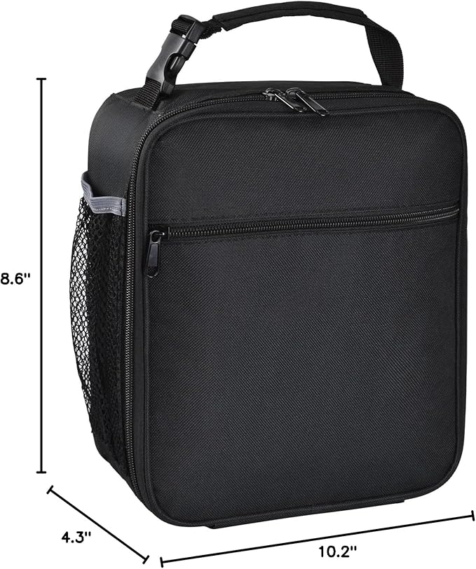 Insulated Lunch Bag, Leakproof Portable Lunch Box for Women Men Boys Girls, Large Capacity Cooler Bag with Handle and Bottle Pocket for Office School Camping Hiking Outdoor Beach Picnic (Black)