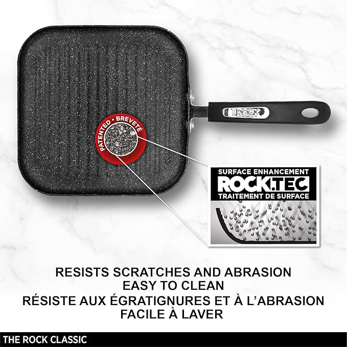 Starfrit The Rock 25cm (10") Non-Stick Grill Pan - Durable Forged Aluminium - Oven Safe - PFOA Free - Easy to Clean - Black