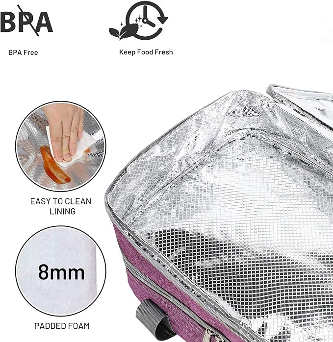 MIER Insulated Double Casserole Carrier Thermal Lunch Tote for Potluck Parties, Picnic, Beach, Fits 9 x 13 Inches Casserole Dish, Expandable by Mid Zipper, Purple