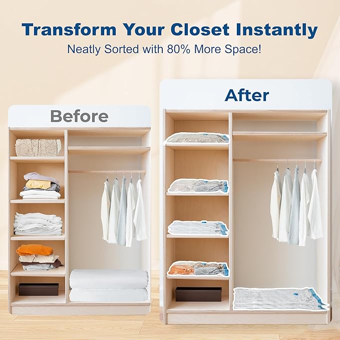 HOUSE DAY 22 Pack Vacuum Seal Bags For Clothing Travel, 80% Space Saving Travel Vacuum Bags with Electric Pump, Vacuum Storage Bags For Clothes, Comforters, Blankets, Moving, Storage & Organization