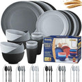 Wheat Straw Dinnerware Sets,48-Piece Plates and Bowls Sets for 6-Unbreakable,Reusable Plastic Dish Set-Dinner Plate/Dessert Plate/Cereal Bowl/Cup/Utensils-Microwave Dishwasher Safe 48P-Profound Gray