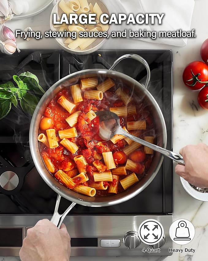 Cooks Standard 4-Quart Stainless Steel Sauté Pan with Lid, 10.5-inch Deep Frying Pan Induction Cookware, Oven Safe Large Skillet Jumbo Cooker with Stay-Cool Helper Handle