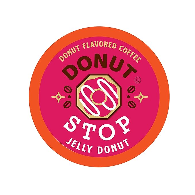 Donut Stop Flavored Coffee Pods, Compatible with 2.0 K-Cup Brewers, Jelly Donut Flavor, 40 Count