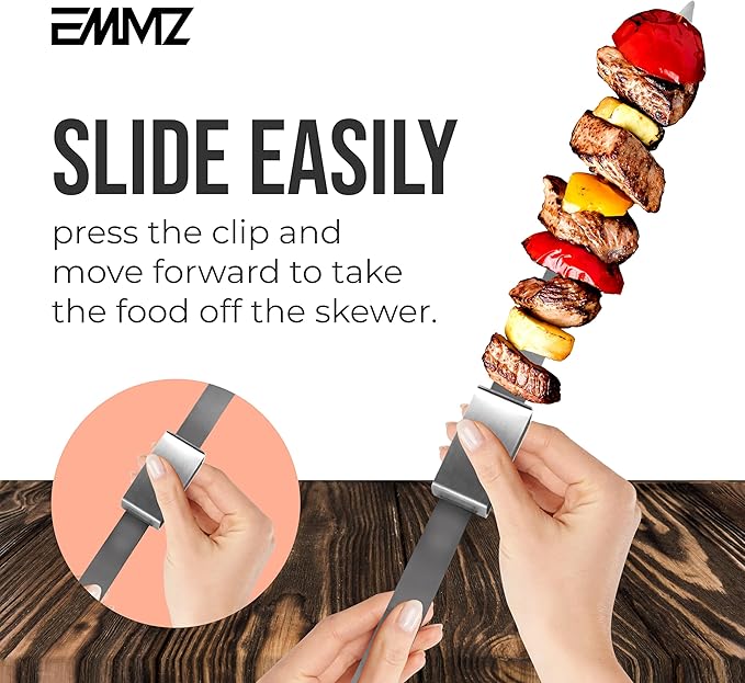 Grilling Skewer–16.5"flat metal skewers with removable Slider (set of 10) Storage Bag stainless steel skewers for BBQ-kebab koobideh-Skewers for kabab Barbecue meat vegetable-Grill sticks for camping