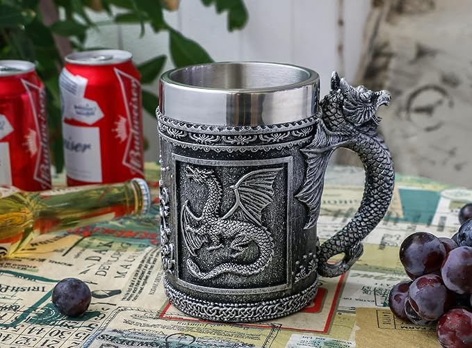alikiki Dungeons and Dragons Coffee Mug Large - GOT D&D Gaming Beer Mugs Gifts for Men - 21oz Stainless Steel Drinking Tankard Coffee Cup Dragon Gift for Lovers Collector Party Decoration