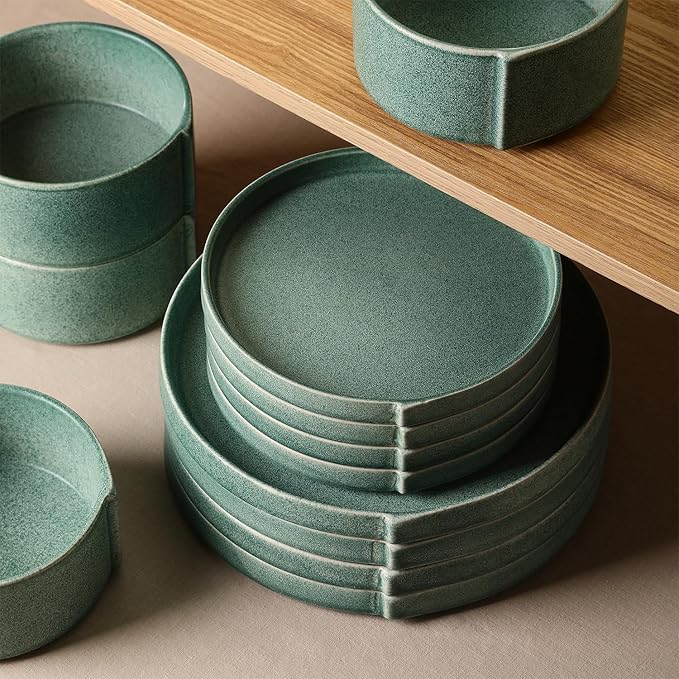Stone Lain Bao 12-Piece Dinnerware Set Stoneware, Green