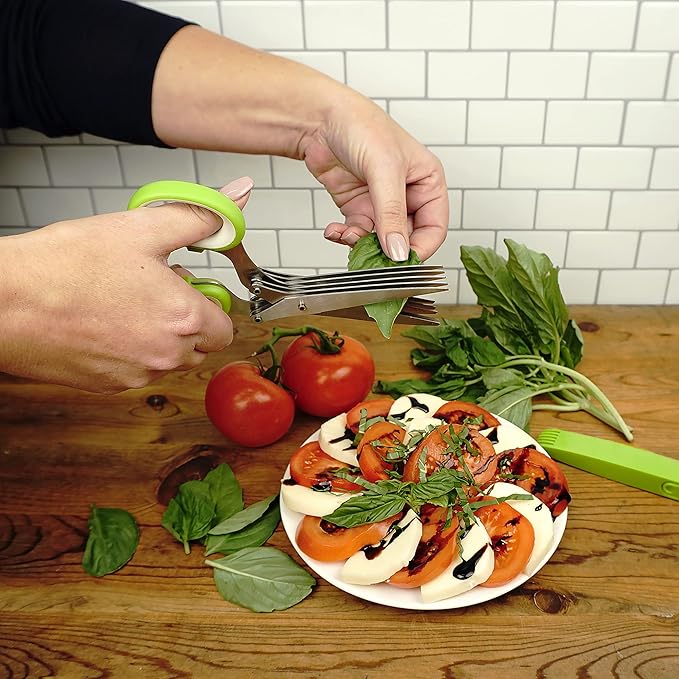 RSVP International Kitchen Tool Collection Herb Scissors with Protective Cover/Blade Cleaner, Dishwasher Safe, 7.75x3.25"