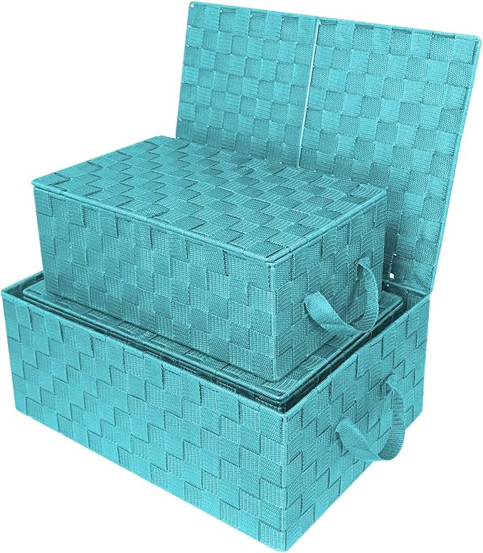 Sorbus Set of 3 Hand-Woven Storage Baskets with Lids (Aqua) – Mesh Bins for Closet, Shelf, or Pantry Organization – Variety Pack for Home and Office Storage