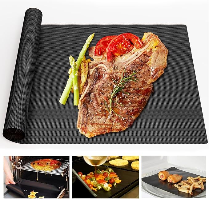 UBeesize 13x90 Inch Grill Mats Roll for Outdoor Grill- Heavy Duty Non-Stick BBQ Grilling Mat & Oven Liner, Reusable, Easy to Clean - Cut to Custom Fit Oven, Gas, Charcoal, and Electric BBQ
