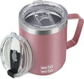 WETOWETO Coffee Mug with Handle, 14oz Insulated Stainless Steel Coffee Travel Mug, Double Wall Vacuum Reusable Coffee Cup with Lid, Powder Coated Rose Gold
