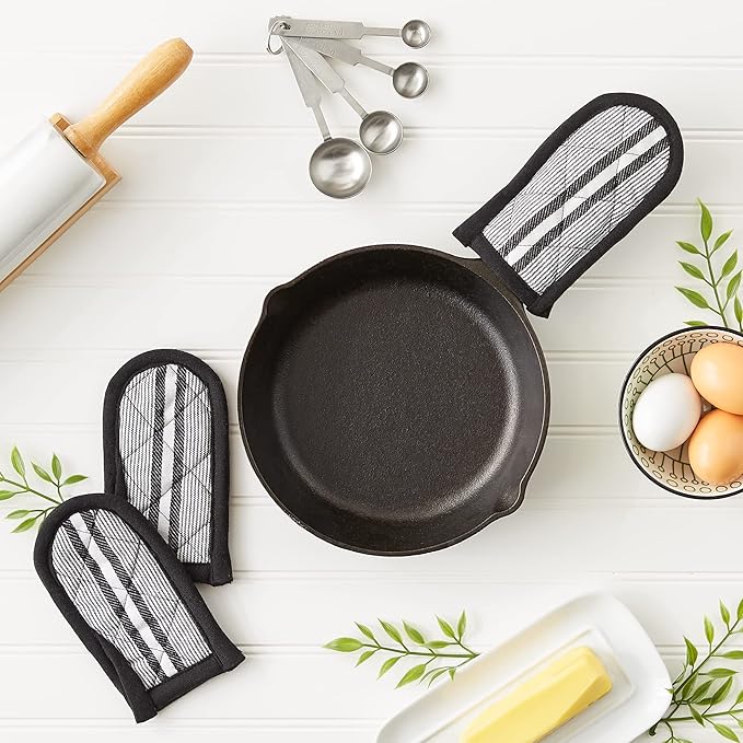 DII Double Strip Chef Kitchen Cooking & Baking Collection, Pan Handle Set, 6x3, Black, 3 Piece
