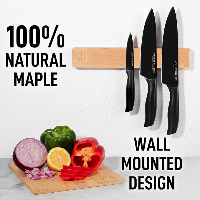 Zulay 11.75" Seamless Maple Wood Magnetic Knife Holder - Wooden Magnetic Knife Strip for Organizing your Kitchen - Elegant & Multifunctional Magnet Holder for Wall with Easy Installation