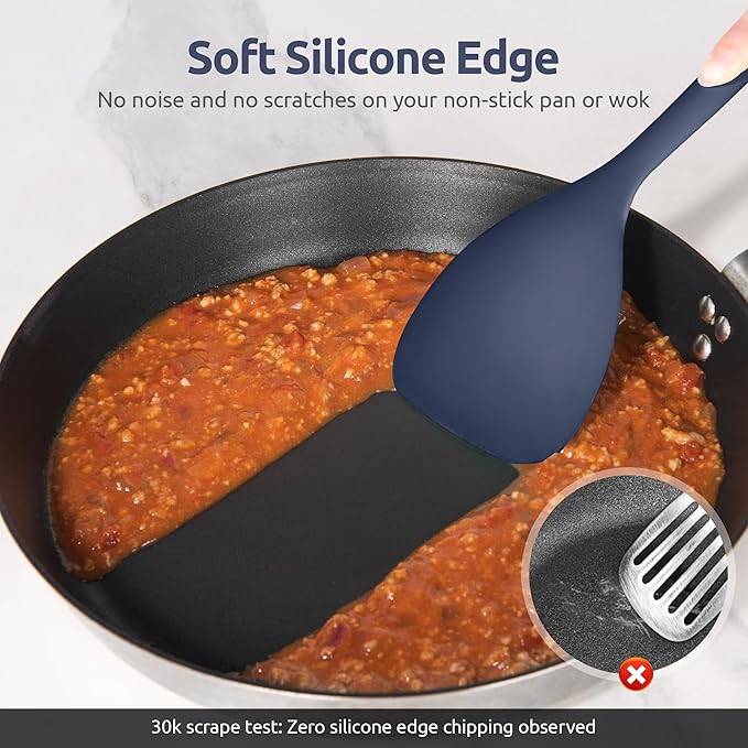U-Taste 600ºF Heat Resistant Wok Spatula: 13.76" Long, 3.63" Wide Silicone Cooking Tools with Flexible Edge & Sturdy Core, for Kitchen Stir Fry, Serving, Scoop, Non-Stick Pan, Cast Iron -Midnight Blue