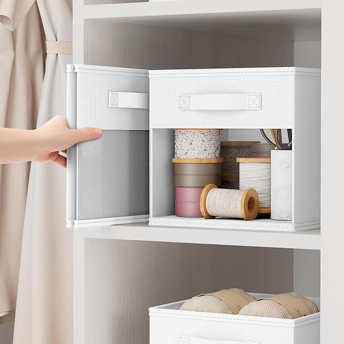 DIMJ Storage Cubes, Cube Storage Bin, 10 Pack Foldable Storage Cubes with Window, Closet Storage Bins with Handle, 11x 11 inch Storage Cubes for Clothes, Toys, Books (White)