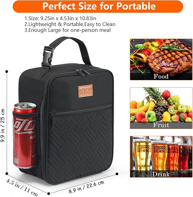 Lunch Box for Men Insulated Lunch Bag for Women Adults Small Lunch Bag for Office Work Lunch Bag For Men - Leakproof Freezable Cooler Bag Reusable Portable Lunch Box (Black)